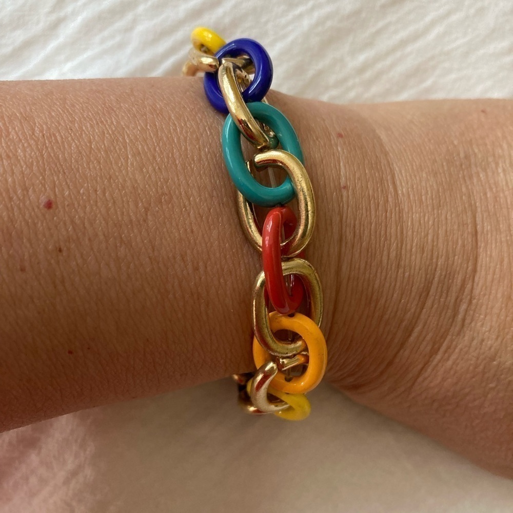 Rainbow Colored Stretch Chain Link Bracelet - Picture 1 of 3